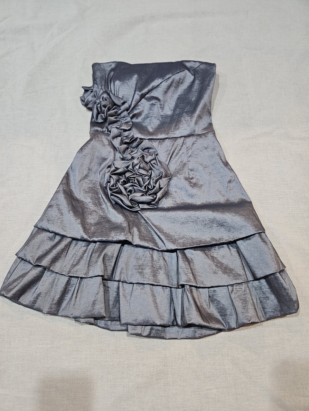 Silver Ruffle Strapless Dress